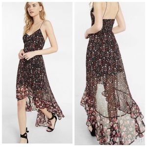 Express Black Floral Hi-Lo Ruffle Hem Maxi Dress S